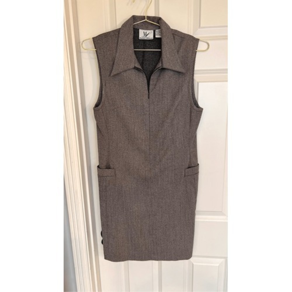 Maggie Lawrence Vintage Sleeveless Dress Brown Herringbone Career‎ Mini
